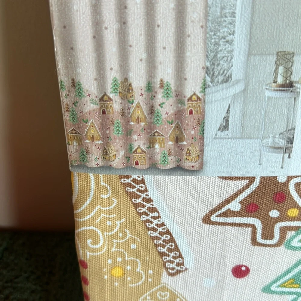 COPY - Twilight Town cotton Fabric Shower Curtain Pink Gingerbread House NEW